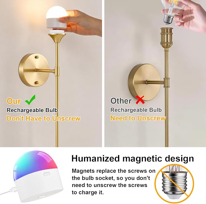 Vintage Battery Operated Wall Sconce Set of 2, White Tulip Glass Lampshade Wireless 5300 mAh Rechargeable Battery Powered LED Wall Light with Remote Dimmable for Bedroom Bathroom Living Room
