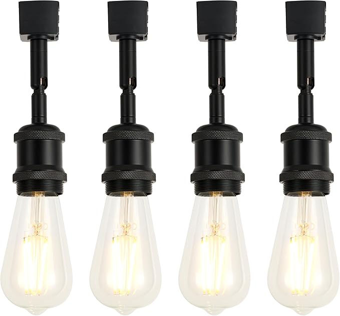 H Type Track Lighting Head to E26 Track Light Heads Modern Pendant Track Lighting Fixtures Ceiling for Kitchen, H Track Lighting Rail System Compatible, 4 Pack (No Bulbs)