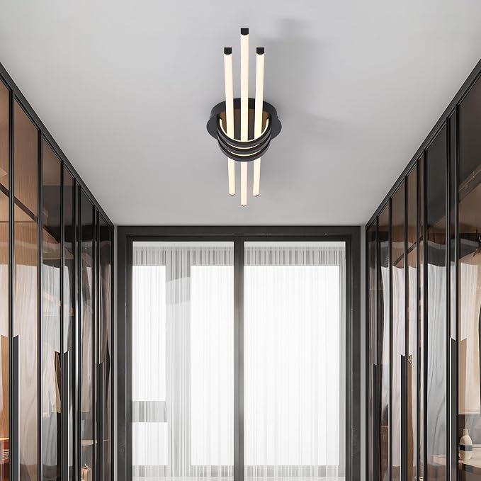 Garwarm 39In Modern Dimmable Linear LED Ceiling Light with Remote, Black | Low Profile Flush Mount Kitchen Ceiling Light, 3000K-6500K, 24W for Kitchen, Dining Room, Living Room, Bedroom, Hallway
