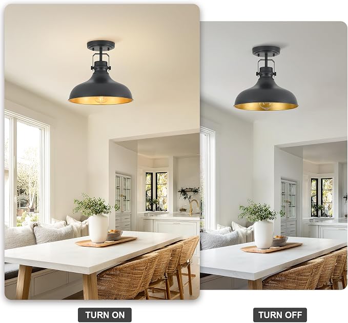 Metal Semi Flush Mount Light Fixture 11.4 inch Ceiling Light Black | ETL Certificate,Hallway Light Fixtures for Kitchen,Hall,Bedroom,Bathroom,Entryway 1 pack