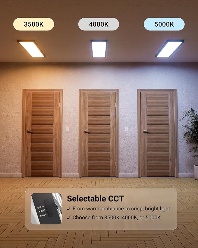 Sunco 10 Pack 1x4 LED Flat Panel Lights, 3CCT Selectable, 30-46W, Dimmable | 5700LM, Selectable Wattage 30W/40W/46W, Selectable CCT 3500K/4000K/5000K, 0-10V Dimming, Matte Black, Surface Mount