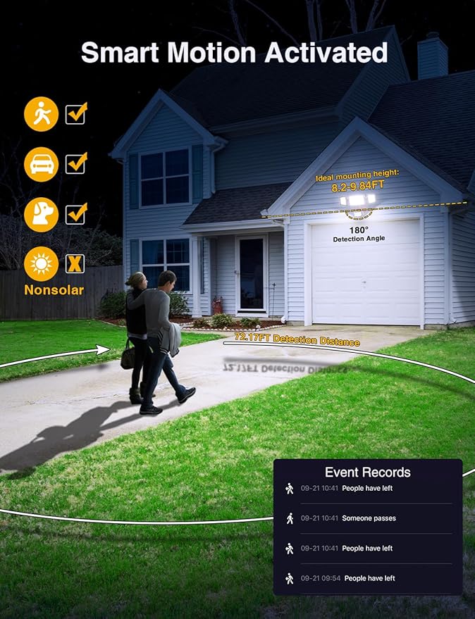 Onforu 65W Smart LED Security Lights Motion Sensor Light Outdoor, APP Control, Outdoor Motion Detector WiFi Alexa Flood Light 5500LM, 2500K-6500K, with Adjustable 3 Head, White
