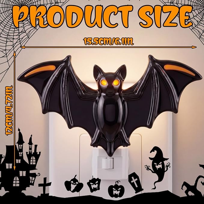 1 Pcs Night Light 3D Wall Nightlight with Auto On/Off Dusk to Dawn Sensor Decorative LED Night Lamp for Bedroom Bathroom Hallway Kids Room Home Decor (Bat)