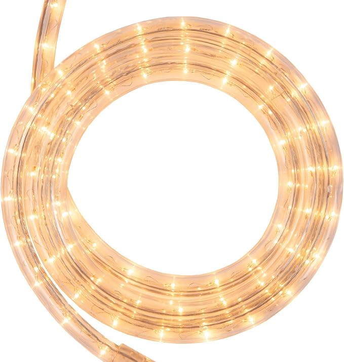 Wintergreen Lighting 18ft 216-Bulb Heavy Duty Incandescent Rope Light Kit, Connectable 120V ETL Indoor Rope Lights Plugin Outdoor Tube Lights for Garden, Patio, Party, Christmas, Clear