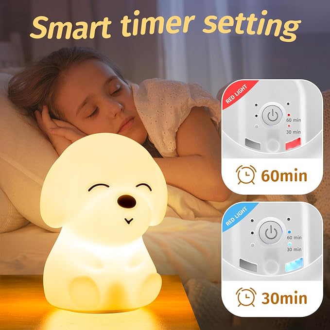 Mubarek Kids Night Light Cute Lamp, Remote+16 Colors Night Lamp for Bedroom, Dimmable Night Light, Timer for Kids Lamp, Battery Operated Kawaii Room Decor,Cute Dog Gifts Small Size