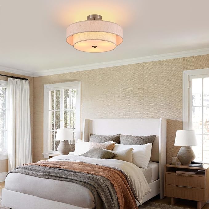 18" Chrome Semi Flush Mount Ceiling Light, 3-Light Drum Fixture | Widluth 18" Chrome Semi Flush Mount Ceiling Light, 3-Light Drum Fixture