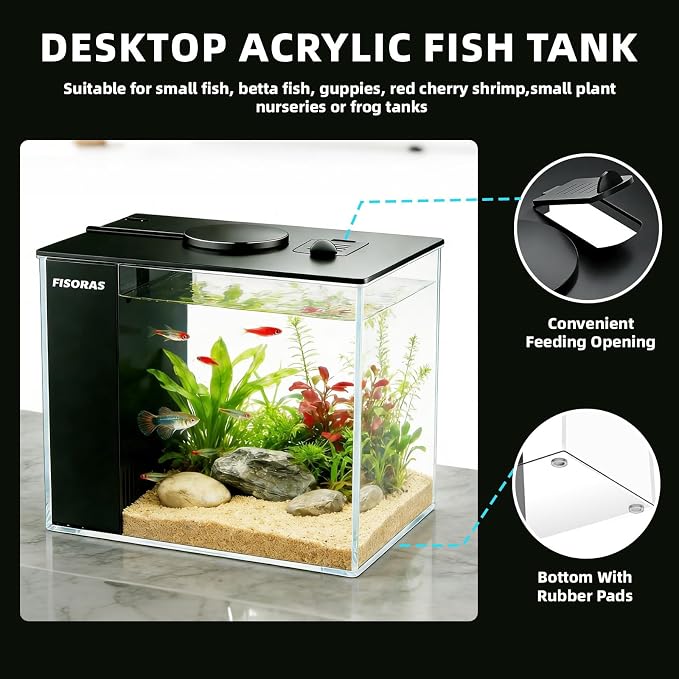 1Gal (3.7L) Small Aquarium Kit with Water Filter Pump and LED Light | Ideal for small fish