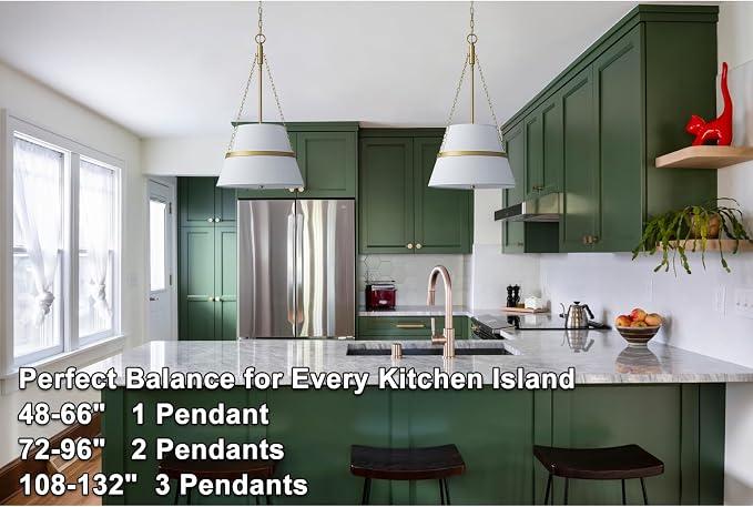 15.35" Gold Drum Chandelier, White Linen Pendant Light for Kitchen Island | Modern Transitional, 4-Light, 3 Side Chains, for Dining Room, Breakfast Nook, Home Office, Adjustable Chain 15.35"W x 28.35"H