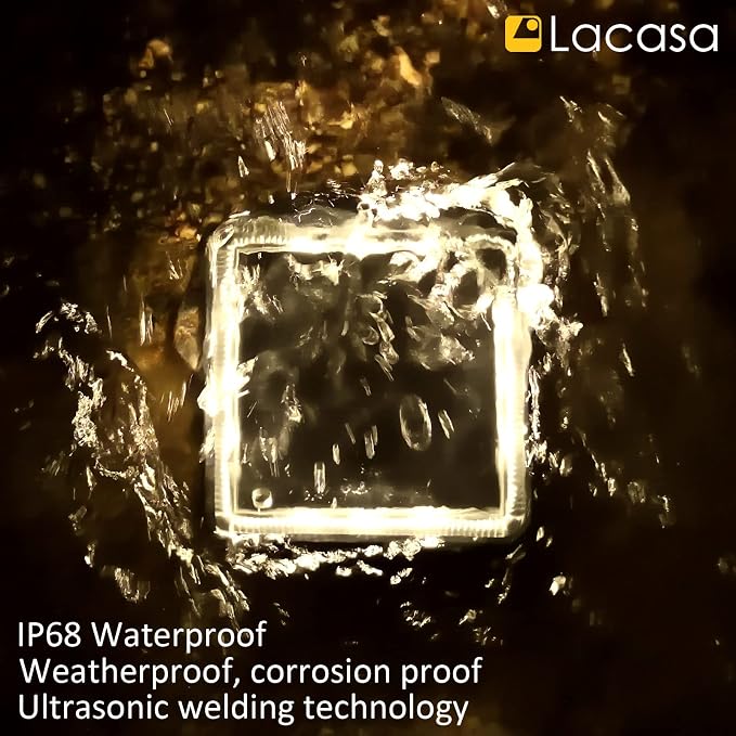 Lacasa Solar Deck Lights, 4 Pack Warm White Outdoor In-Ground Driveway Walkway Dock, IP68 Waterproof Solar Powered Stair Step Pathway Fence Auto On/Off LED for Garden Yard Patio