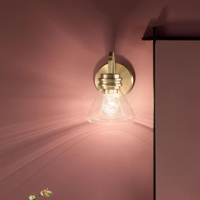 Kichler Farum 1-Light Bathroom Wall Light, Champagne Bronze | Modern wall light with clear glass for bathroom mirrors and powder rooms (7.25" x 9.5"), 55153CPZCLR