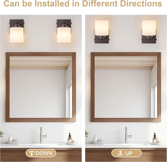 Modern Bathroom Light Fixtures Over Mirror, Vanity Lights for Bathroom Wall Sconces with Milky White Glass Shades, E26 Socket (Bulbs Not Included), 1 Light, Oil Rubbed Bronze