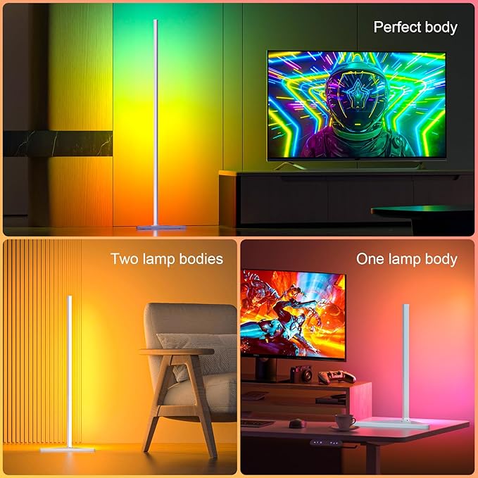 MIHEAL Corner Floor Lamp - Smart RGB LED Corner Lamp with App and Remote Control, 16 Million Colors & 68+ Scene, Music Sync, Timer Setting -for Living Rooms, Bedrooms, and Gaming Rooms