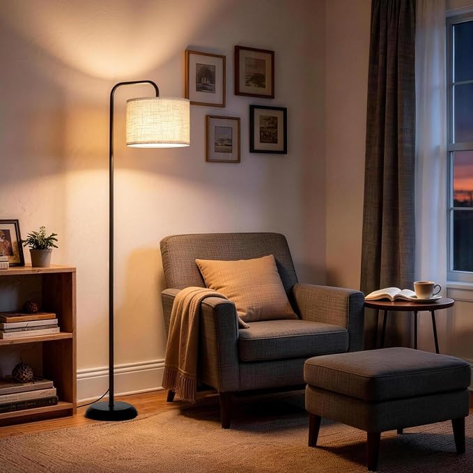 TJOY Floor Lamp, Black Standing Floor Lamp for Living Room with 3 CCT Bulb | 3 Color Temperatures 12W Bulb included, Metal Lamp with Extended Arm, Lamp for Bedroom, Couch, Reading Nook, Office, Black