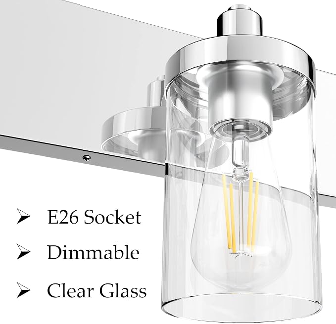 Aipsun Chrome Bathroom Light Fixtures 5 Light Bathroom Vanity Light Stainless Steel with Clear Glass Shade(Exclude Bulb)