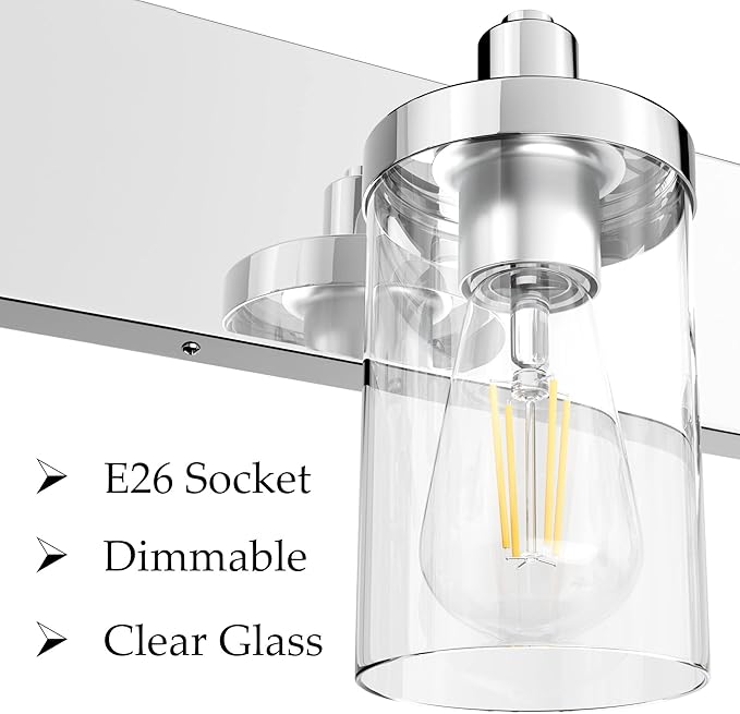 Aipsun Bathroom Vanity Lighting Fixtures Chrome Vanity Light 2 Light Stainless Steel Bathroom Light with Clear Glass Shade(Exclude Bulb)