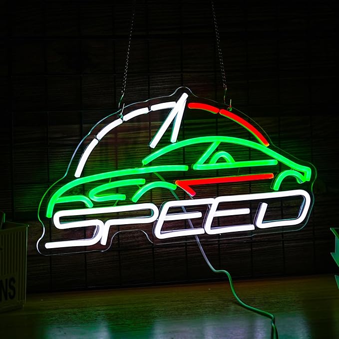 Sports Car Neon Sign Speedometer Light up sign Powered by USB for Wall Decor Dimmable LED Car Neon Light for Game Room Boys Room Sports Car Store Bedroom Decor