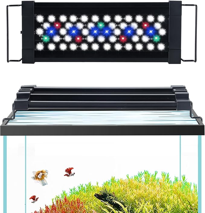 USB LED Aquarium Light for 12–18 Inch Fish Tanks – Timer with Auto On/Off, 10-Level Brightness, White/Blue/Red+White Modes, Extendable Brackets & Hanging Design
