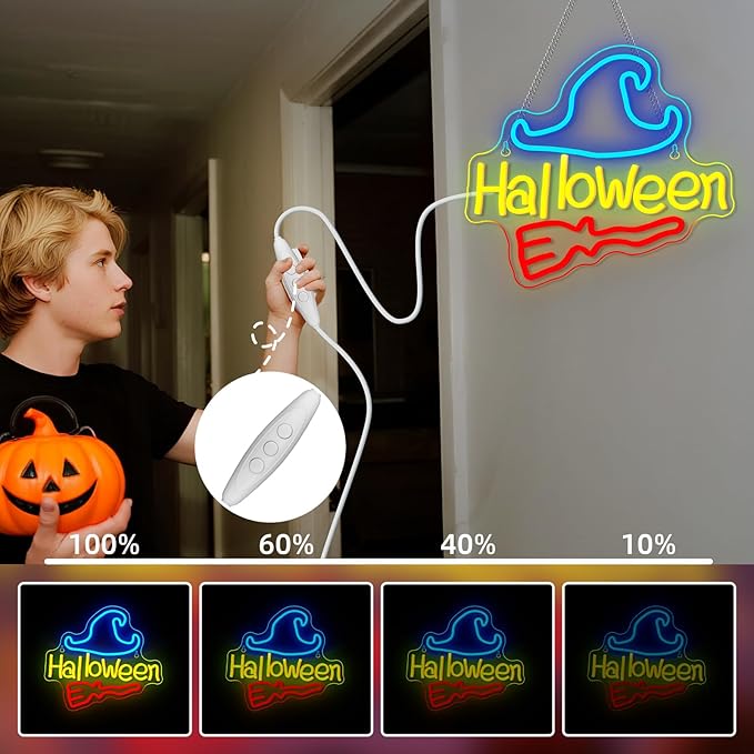 NOSUN Halloween Neon Sign Happy Halloween Wall Decor LED Lights for Bedroom Living Room Bar Office USB Powered Children Youth Hanging Light Up Sign for Decor Holiday Party Gift
