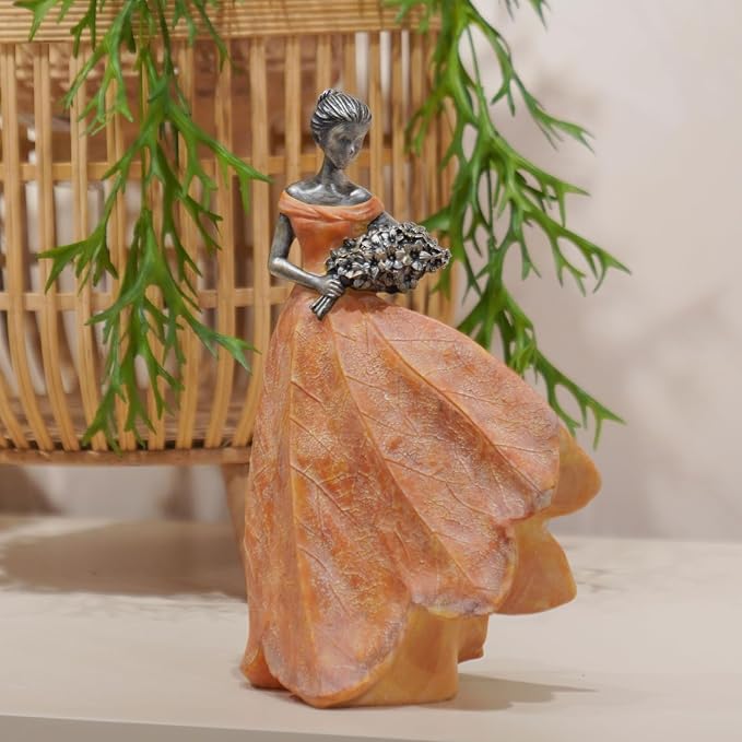 Guichifun Fairy Statue Orange Leaf Angel Girls 7.5 x 4.5 x 11.5 Inch | Resin, Fall Thanksgiving Decor, For Outside or Inside, Rustic Garden Outdoor Yard Figurines, Gift