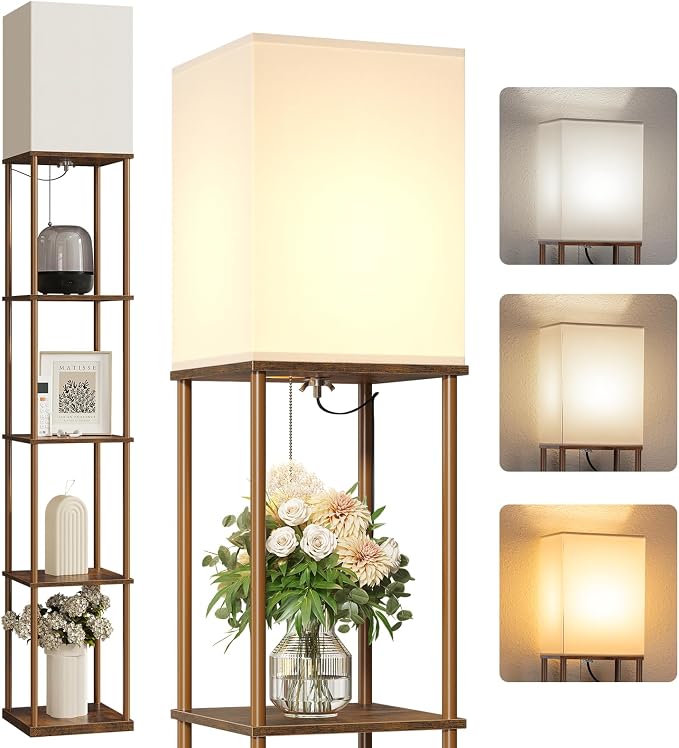 SUNMORY 5 Tier Floor Lamp with Shelves, Standing Lamps for Living Room | 3 CCT LED Bulb Include, 70" Tall Corner Shelf Lamp, Display Bookshelf, Modern Style for Bedroom, Office, Home Decor