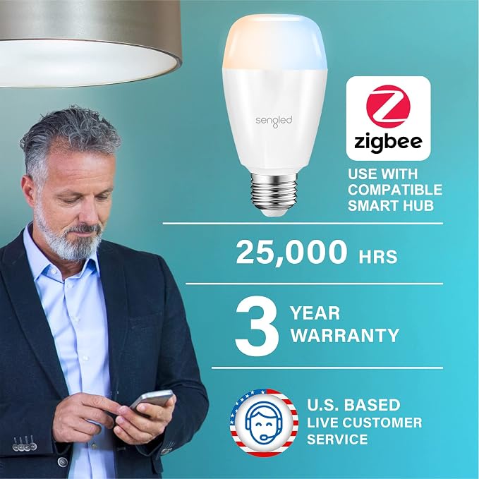 Sengled Zigbee Smart Bulbs, Tunable White 2700K~6500K, Hub Required, Dimmable via Wall Switch, Works with SmartThings and Echo Plus with Built-in Hub, Daylight A19 E26, Voice & APP Control, 4 Pack