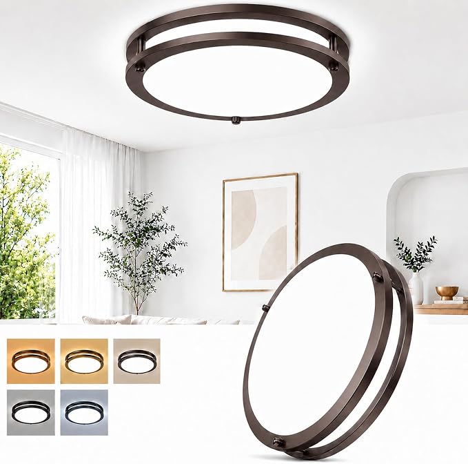 13Inch 36W Super Bright 3600lm Flush Mount LED Ceiling Lights, 1-Pack Oil-Rubbed Bronze Dimmable Ceiling Light Fixtures, 5CCT Selectable 2700K-6500K, Energy-Efficient Modern Ceiling Lamp, Easy Install