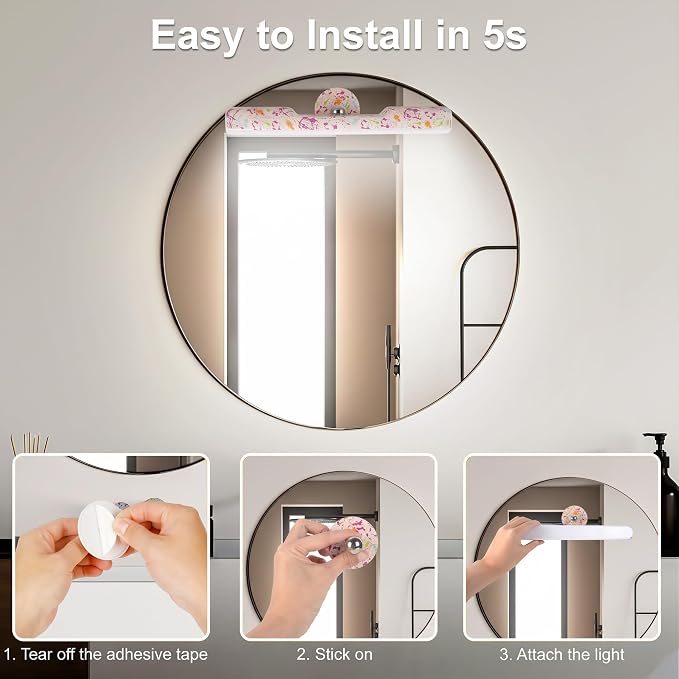 Benreom Rechargeable Wireless Vanity Light for Mirror, Magnetic LED Bar | Adjustable Color, Brightness and Angle with Cordless Stick-On Design for Makeup Mirrors and Renter-Friendly Decor