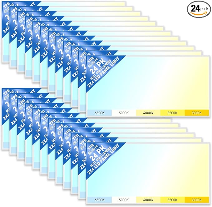 LED Flat Panel Light LED Drop Ceiling Light Fixture, 5 CCT 3000K-6500K Adjustable & 5 Wattage Selectable Recessed Back-Lit Fixture for Office, ETL Listed(24Pack 2x4)