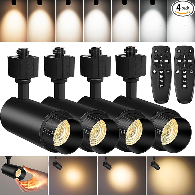 【2026 Upgraded】10-Color Zoomable 25W LED Track Lighting Heads H Type Track Light Heads Remote Control Dimmable Bright Ceiling Spotlight, 2700K/3000K/4000K/5000K/6500K, 15°-60° 2200lm Black 4 Pack