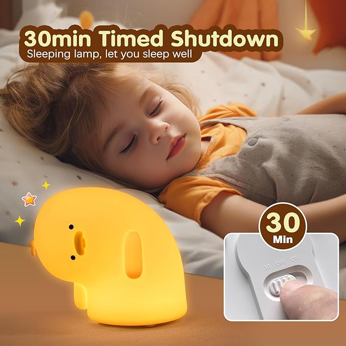 VTIGER Why Duck Night Light, LED Squishy Cute Lamp, Silicone Duck Light for Kids, Dimmable Girls Baby Bedroom Nightlight, Rechargeable Touch Lamp for Breastfeeding Nursery Decor