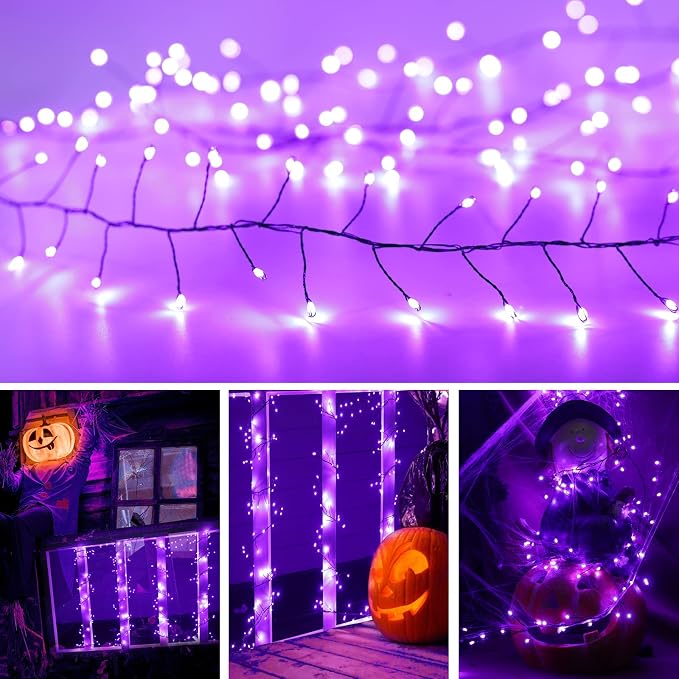 Halloween Fairy Lights Plug in, String Lights for Halloween Decorations | 10FT 200LEDs, 1 Pack with Remote, Purple, Waterproof Firecracker Lights for Ceiling Window Bar Haunted Theme Halloween Decor