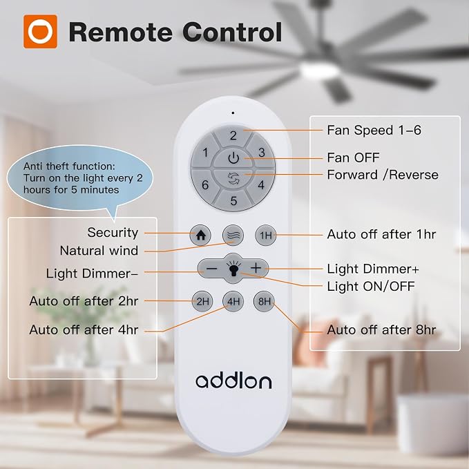 addlon 72 Inch Lagre Ceiling Fans with Lights and Remote Control,Black | Dimmable & 5CCT, Quiet 6-speed Reversible DC motor, Dual-Sided Blades, Bedroom, Covered Outdoor Spaces