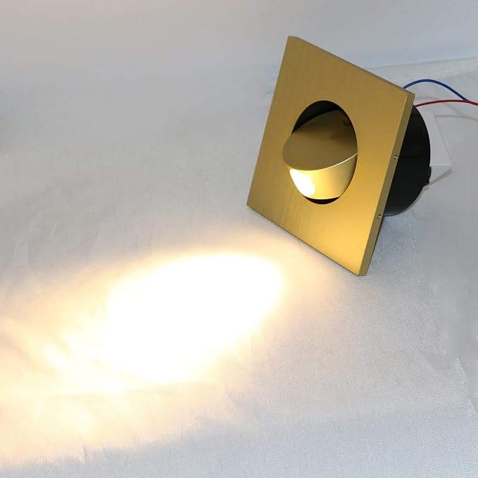 3W LED Wall Recessed Step Stair Lighting Bedside Reading Light Fixture Hidden On/Off Switch Adjustable Warm White Yellow Square