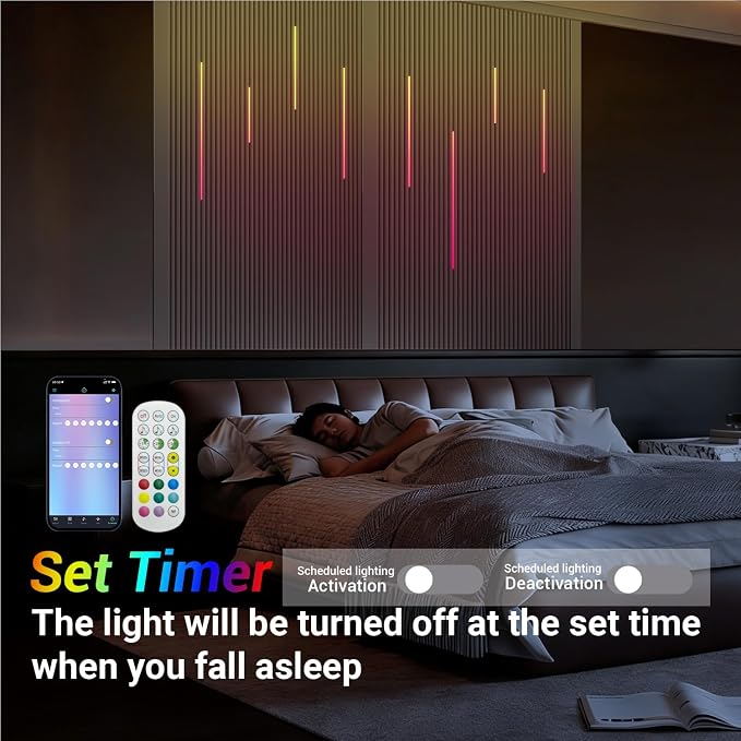 HAMRVL RGB+IC Smart Recessed Lighting Wall Panel Lights, 8PCS Slat Wall Lights for Acoustic Panels, APP & Remote Control, Music Sync, Chasing Effect, Timer, LED Light Wall Panels for Wood Wall Panels