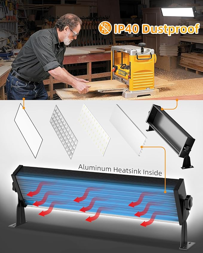 100W LED Shop Lights with 6FT Cord, Swtich, 12000LM Plug in Garage Light, 5000K Daylight Shoplighting for Garage, Workshop, Warehouse, Indoor (6 Pack)