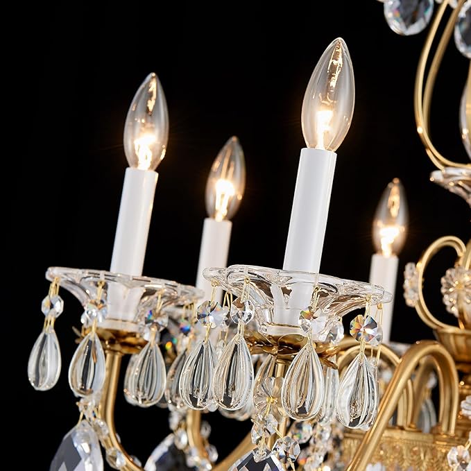 Vintage Crystal Chandeliers for Dining Room, 8-Light Brass Classic Candle Chandelier Pendant Ceiling Light Fixture for Living Room Bedroom Kitchen Foyer Hallway Staircase 30.3" H x 26.8" D