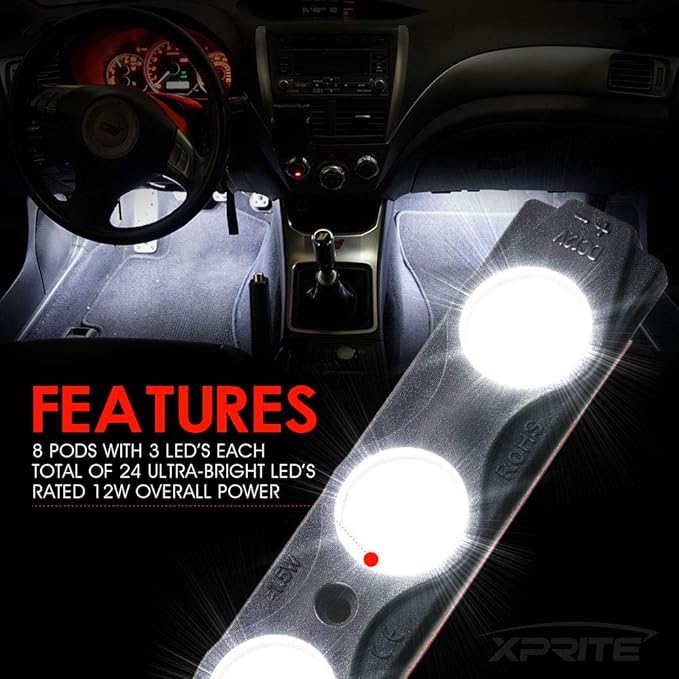 Xprite White Truck Pickup Bed Light Kit, 24 Led Cargo Rock Lighting Kits w/Switch for Van Off-Road Under Car, Side Marker, Foot Wells, Rail Lights - 8 PCS