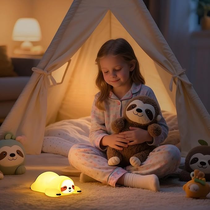 Sloth Gifts, Cute Animal Silicone Night Light with USB Rechargeable, Touch Control & Timer, Suitable for Breastfeeding Reading Working Sleep for Baby Kids Teens Adults