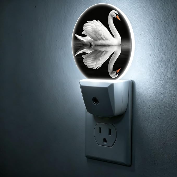 Decorative Night Lights Elegant Swan Plug-in Nightlight Auto Light Sensors | White Wings Night Lights Plug into Wall LED Lamp Dusk-to-Dawn Auto Sensor for Bedroom Kitchen Toilet Hallway, Energy Saving