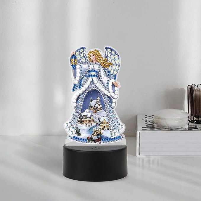 JISHSHAY Diamond Painting Night Light Diamond Art Table Lamps Gem Art LED Lights Gem Painting Desk Lamp Mosaic Kits for Adults DIY Kits for Adults Paint by Numbers Madonna Virgin Mary