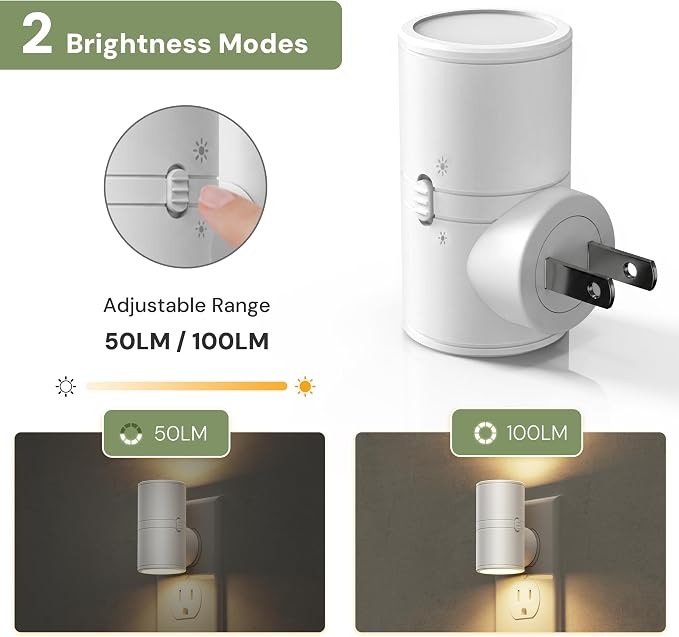 L LOHAS LED Night Light, Night Lights Plug into Wall, Dimmable Nightlights | 50/100LM,Soft White 3000K,Light Sensor, Mini Rotating Nightlight Plug in, Adults Hallway Bedroom Bathroom[White Shade,2 Pack]