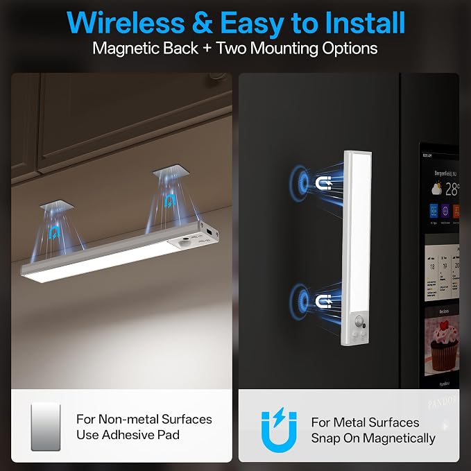 Under Cabinet Lighting with Charging Station,Battery Operated 3Pack | Motion Sensor Light Indoor with Remote,3color Dimmable Closet Light Rechargeable Wireless,Under Counter Lights for Kitchen