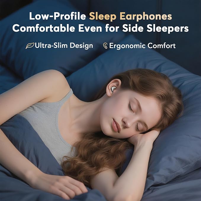 Invisible Sleep Earbuds for Side Sleepers, 3g Zero Pressure Flat Bluetooth Sleeping Headphones, Tiny Hidden Earphones, No Indicator Lights, White Noise Earbuds for All Night Sleep