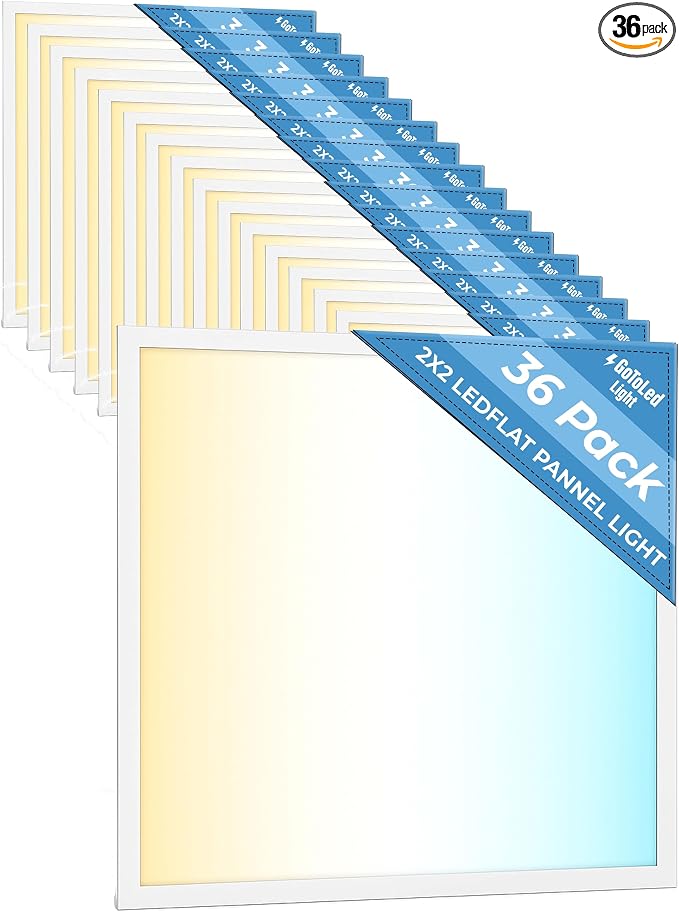 36 Pack 2x2 LED Flat Panel Light for Drop Ceiling, 5200lm Selectable 20W/25W/30W/35W/40W, Color Temperature 3000K/3500K/4000K/5000K/6500K, 0-10V Dimmable, 120-277V, ETL