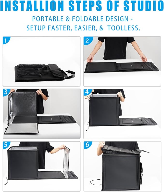 Photo Studio Light Box, 24"x24" Professional Dimmable Portable Photo Box with 240 LEDs Lights & 4 Kinds Double-Sided Color Backgrounds for Product Photography
