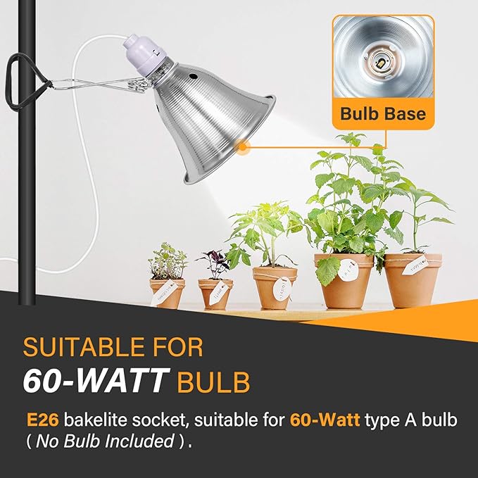 Simple Deluxe Clamp Lamp Light 60 Watt with 5.5 Inch Aluminum Reflector (no Bulb Included), 6 Feet Cord, 2 Pack, White