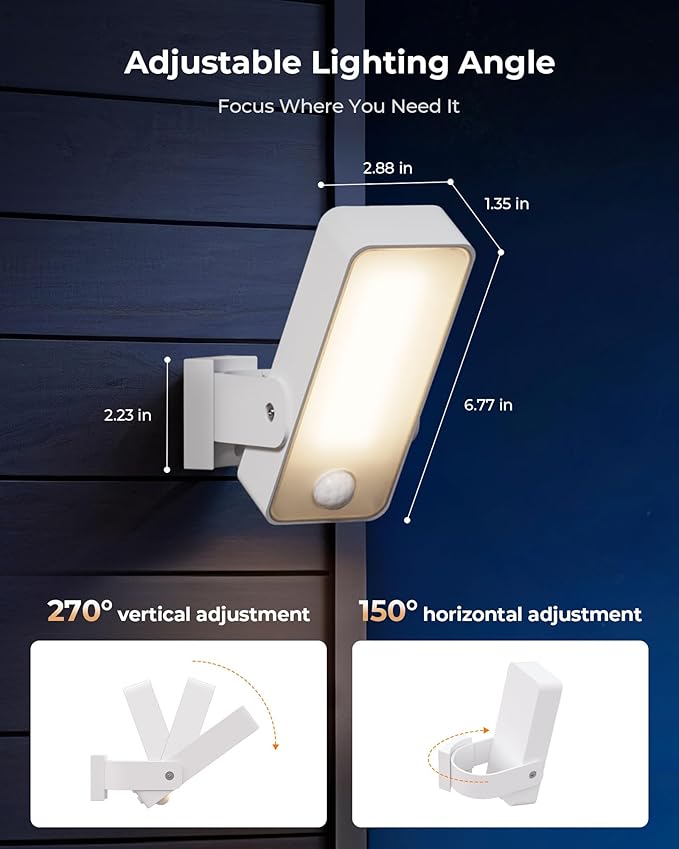 Motion Sensor Outdoor Light, 10000mAh Rechargeable 600 Lumen Battery Operated Outdoor Light with 3 Modes, 3 Color Temperatures, Waterproof Outdoor Security Lights for House, Fences, Patio