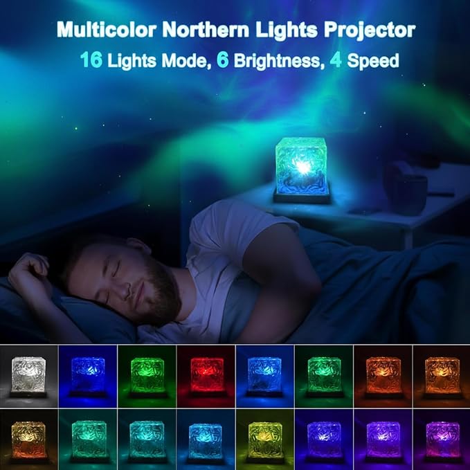 RICHMYC Ocean Wave Projector Light, 16 Colors Rotating Water Lamp, Remote | Beach Decor Sea Themed Gradual Northern Lights Projector for Office Bedroom Bar Restaurant (Cordless)