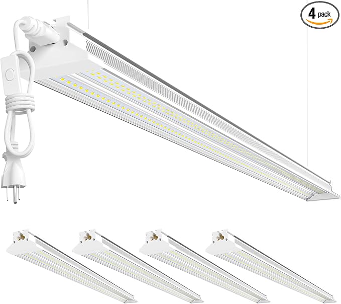Commercial-grade 10000LM 5000K 60W Linkable 4 Foot Led Shop Lights for Shop | Upgrade Super Bright 4 Pack Hanging&Surface Mount 4' Linkable 4FT Led Shop Light Fixture for Workshop Garage Workbench