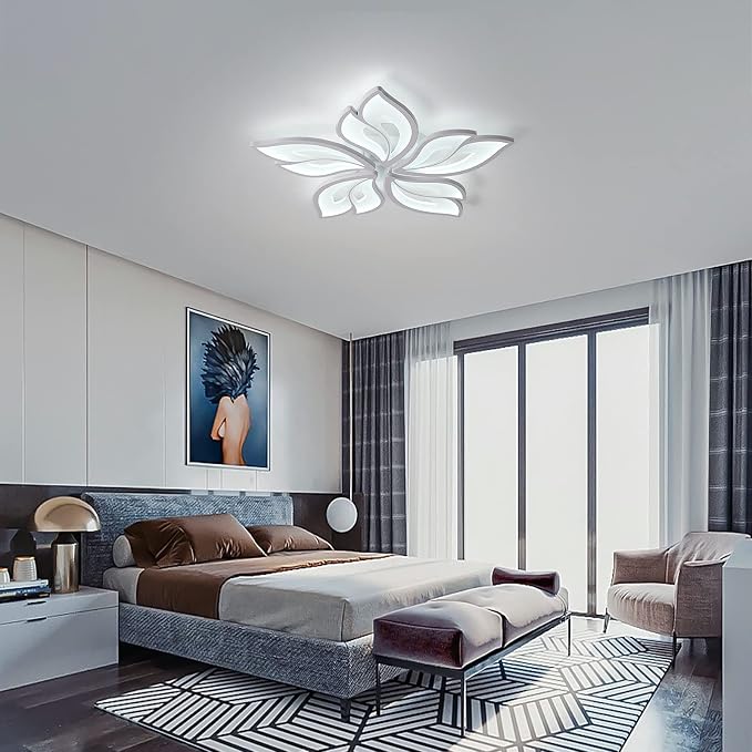 Garwarm Modern LED Flush Mount Ceiling Light, 23.6" Dimmable with Remote | 60W Acrylic Floral Low Profile Ceiling Light Fixture with Memory, 3000K-6500K for Bedroom, Living Room, Dining Room & Kitchen